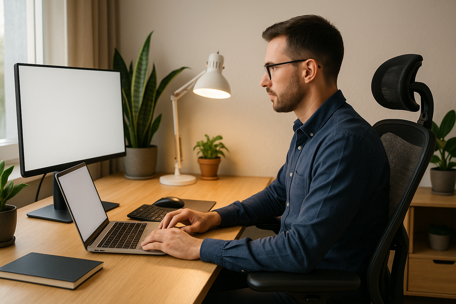 Well-organized ergonomic home office workspace for remote work productivity