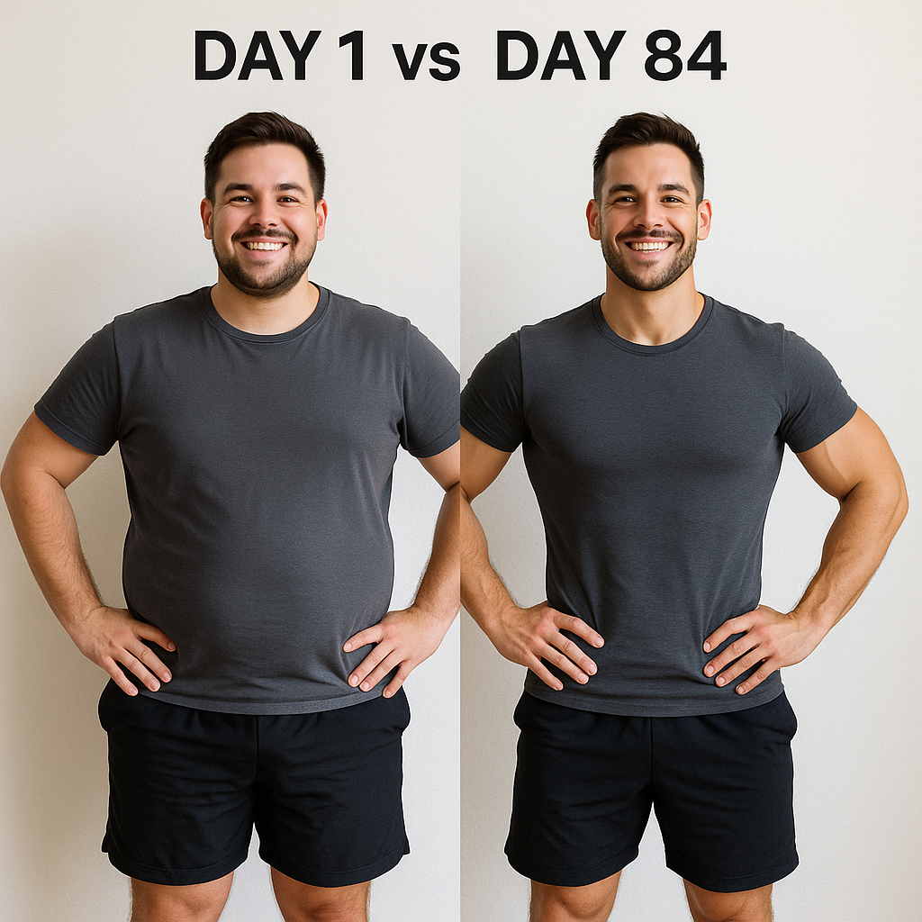 Weight gain transformation success story - Day 1 vs Day 84 comparison