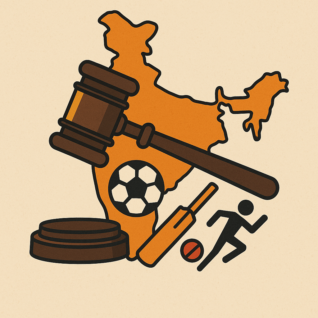 Illustration of National Sports Governance Act 2025 with sports icons and gavel