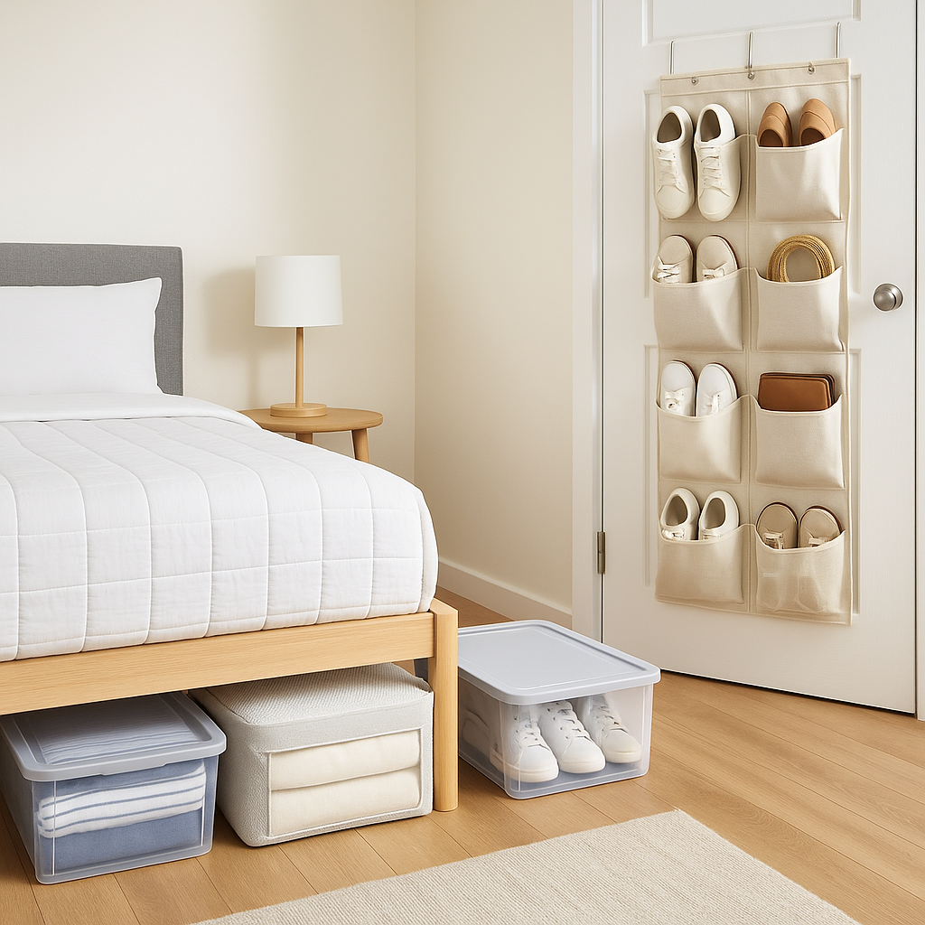 Aprovechamiento de espacios ocultos debajo de la cama y detrás de puertas