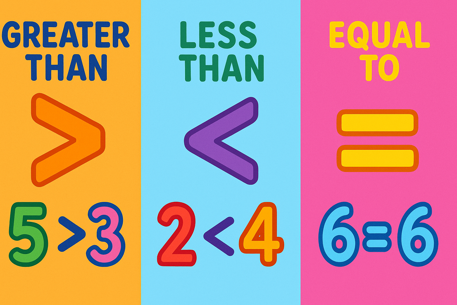 Mathematical comparison symbols with visual examples for easy understanding