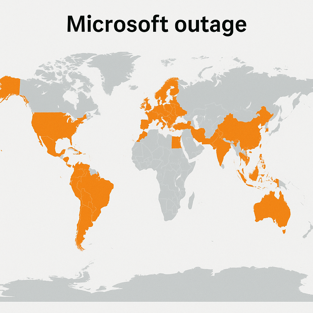 World map showing geographic spread of outage