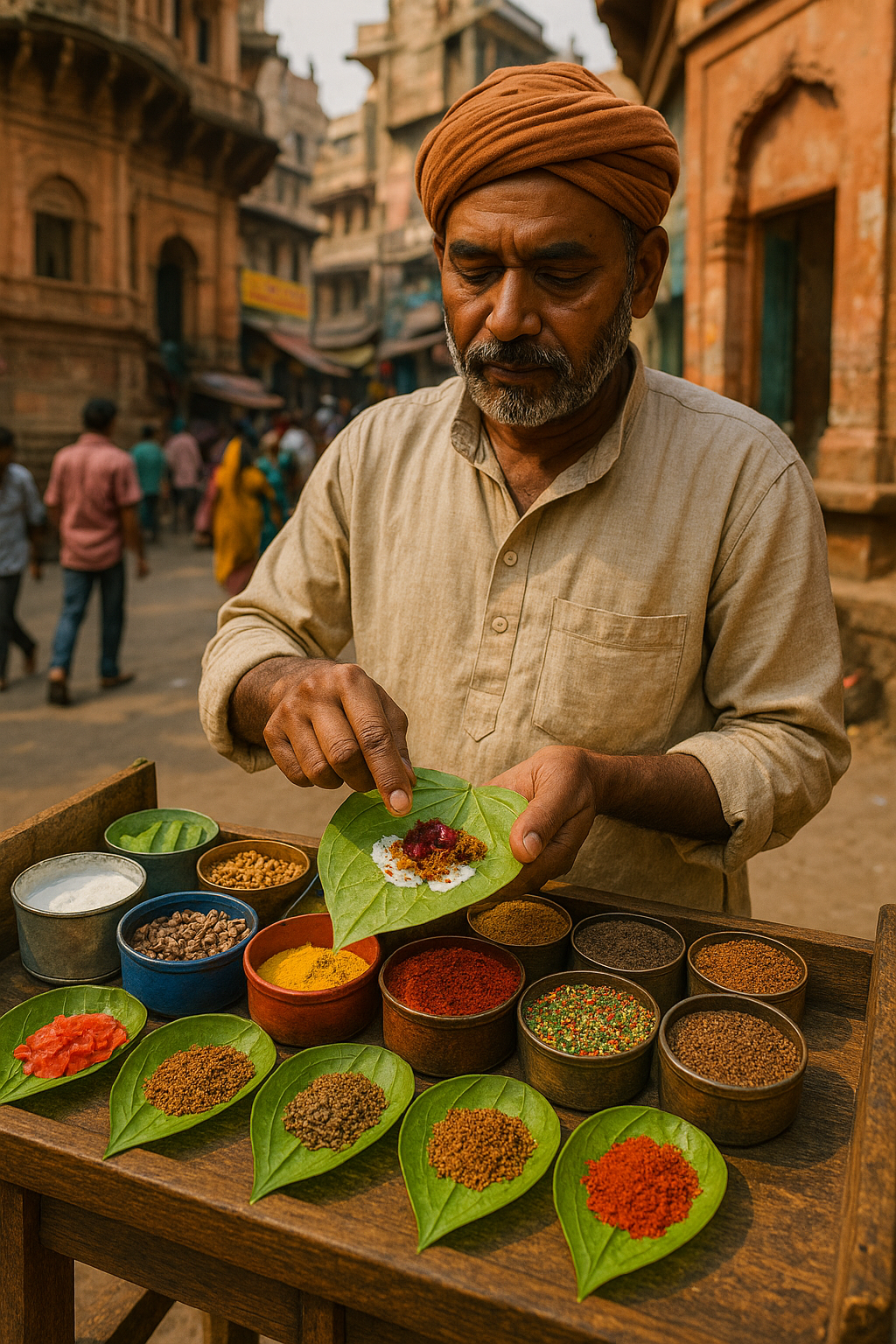 Traditional Banarasi paan preparation