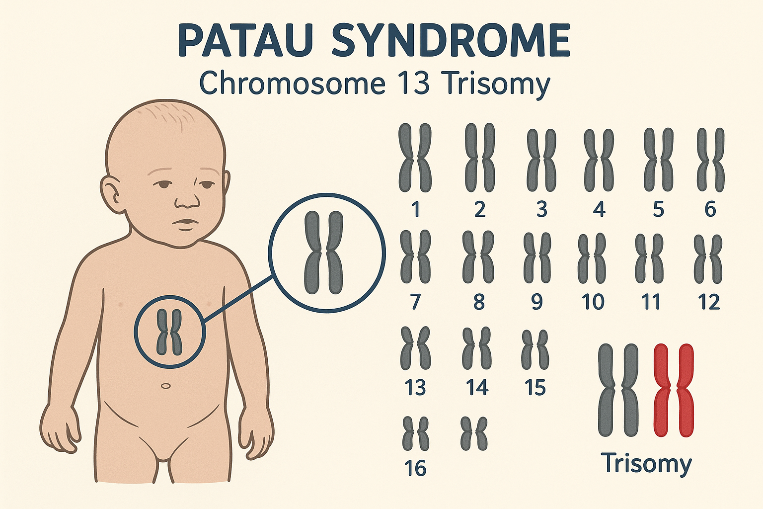 رسم توضيحي طبي للتثلث الصبغي 13 في متلازمة باتو