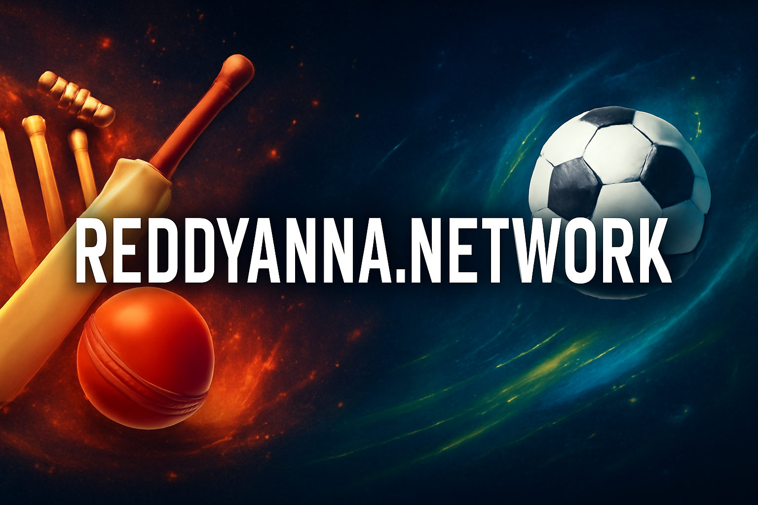 Original professional sports banner for reddyanna.network with sports equipment and community background