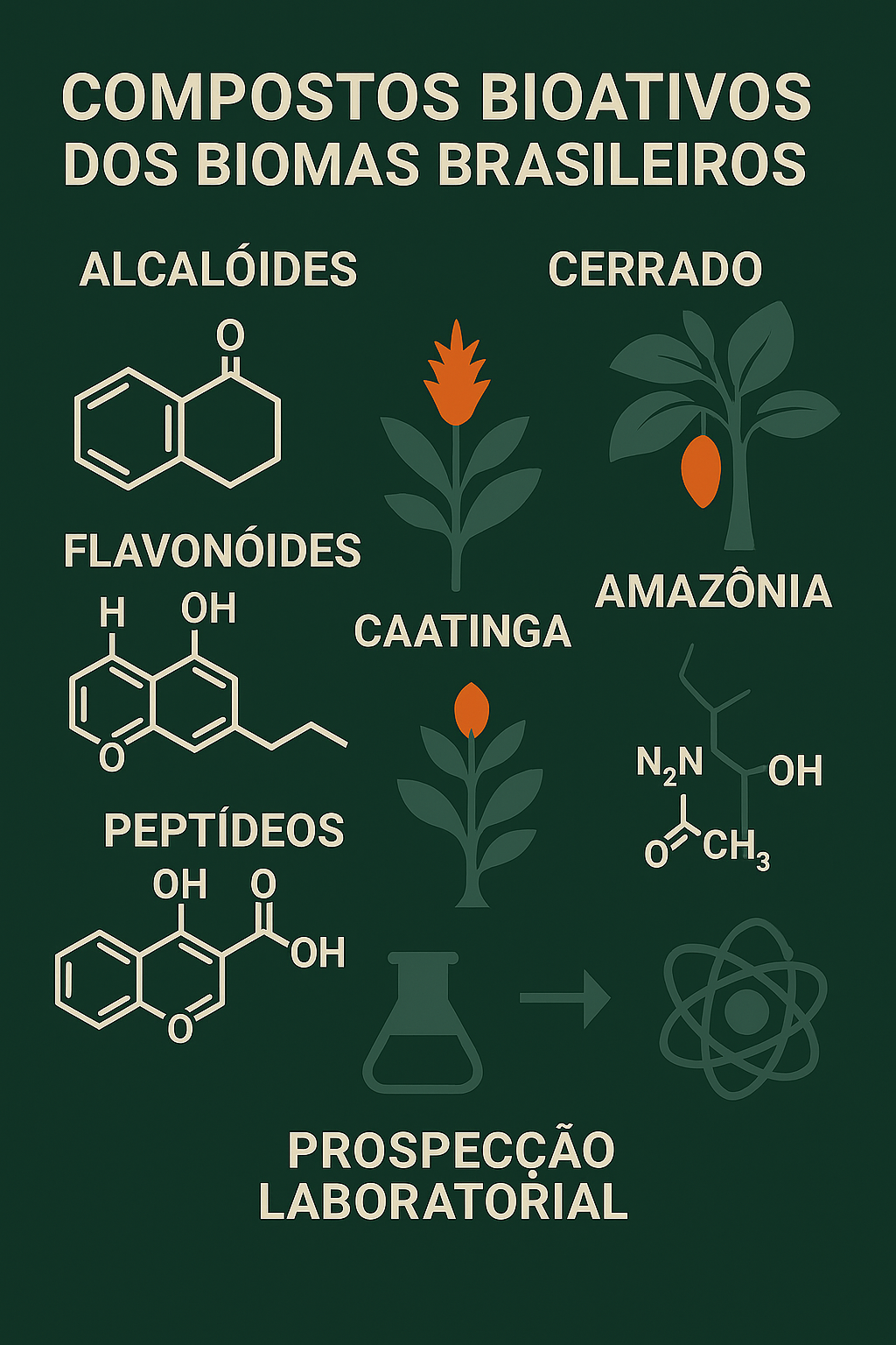 Compostos bioativos dos principais biomas brasileiros com potencial para bioestimulantes.
A agricultura com novos Compostos da Biodiversidade Brasileira 