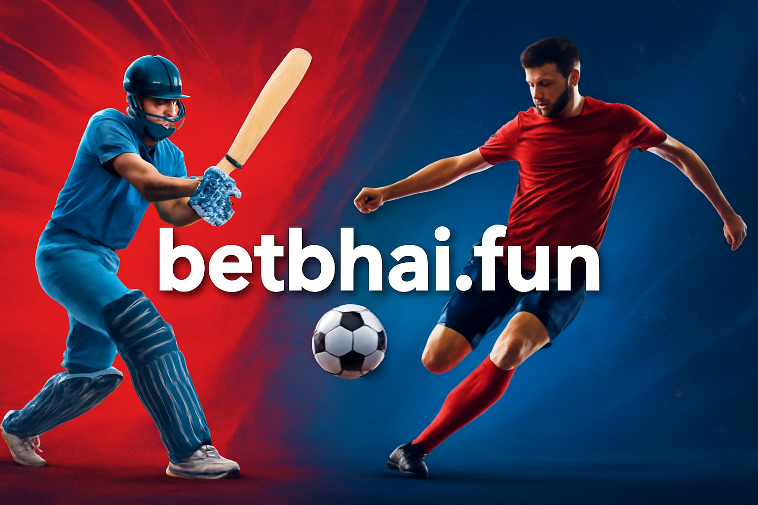 Modern professional sports banner image for betbhai.fun with bold domain name and sports graphics
