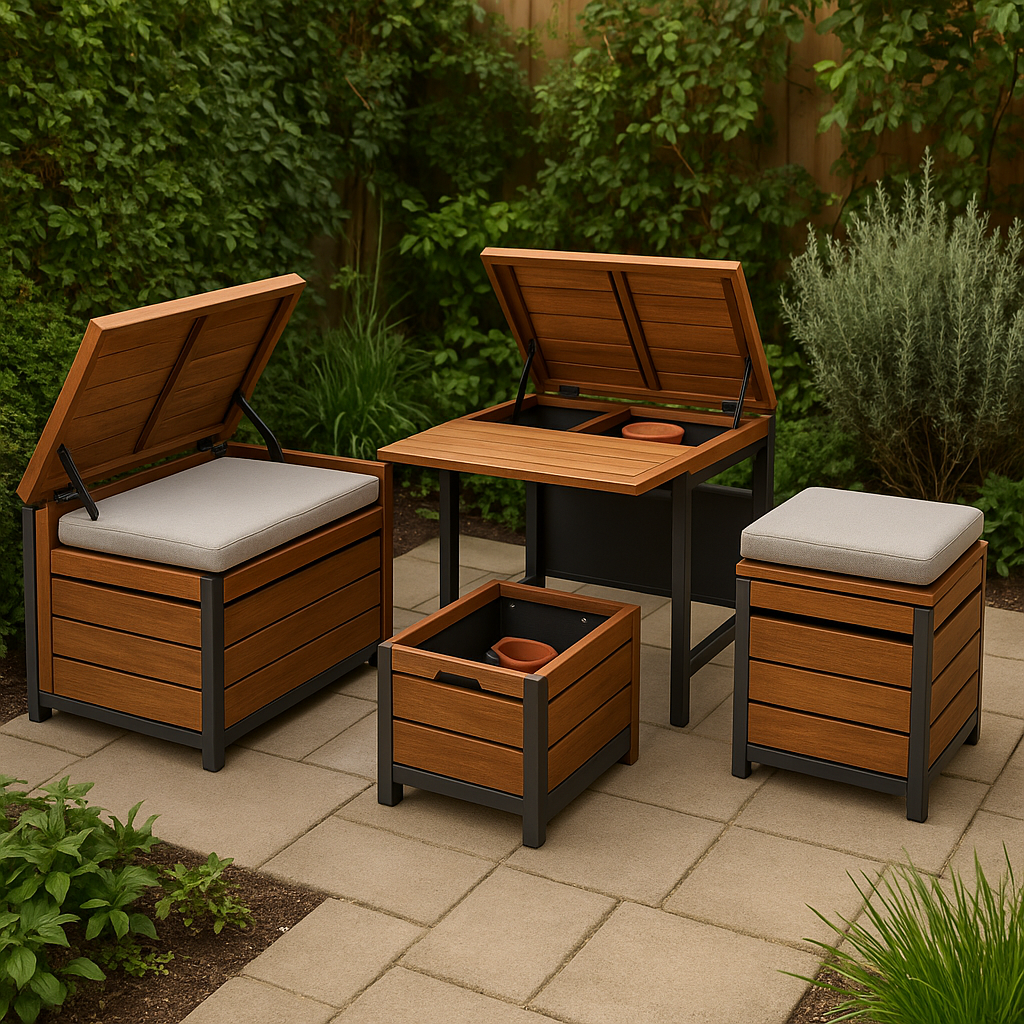Muebles multifuncionales para patio pequeño con soluciones de almacenamiento