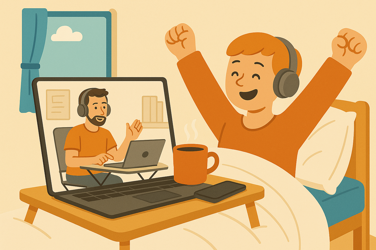 Online tutor conducting virtual lesson