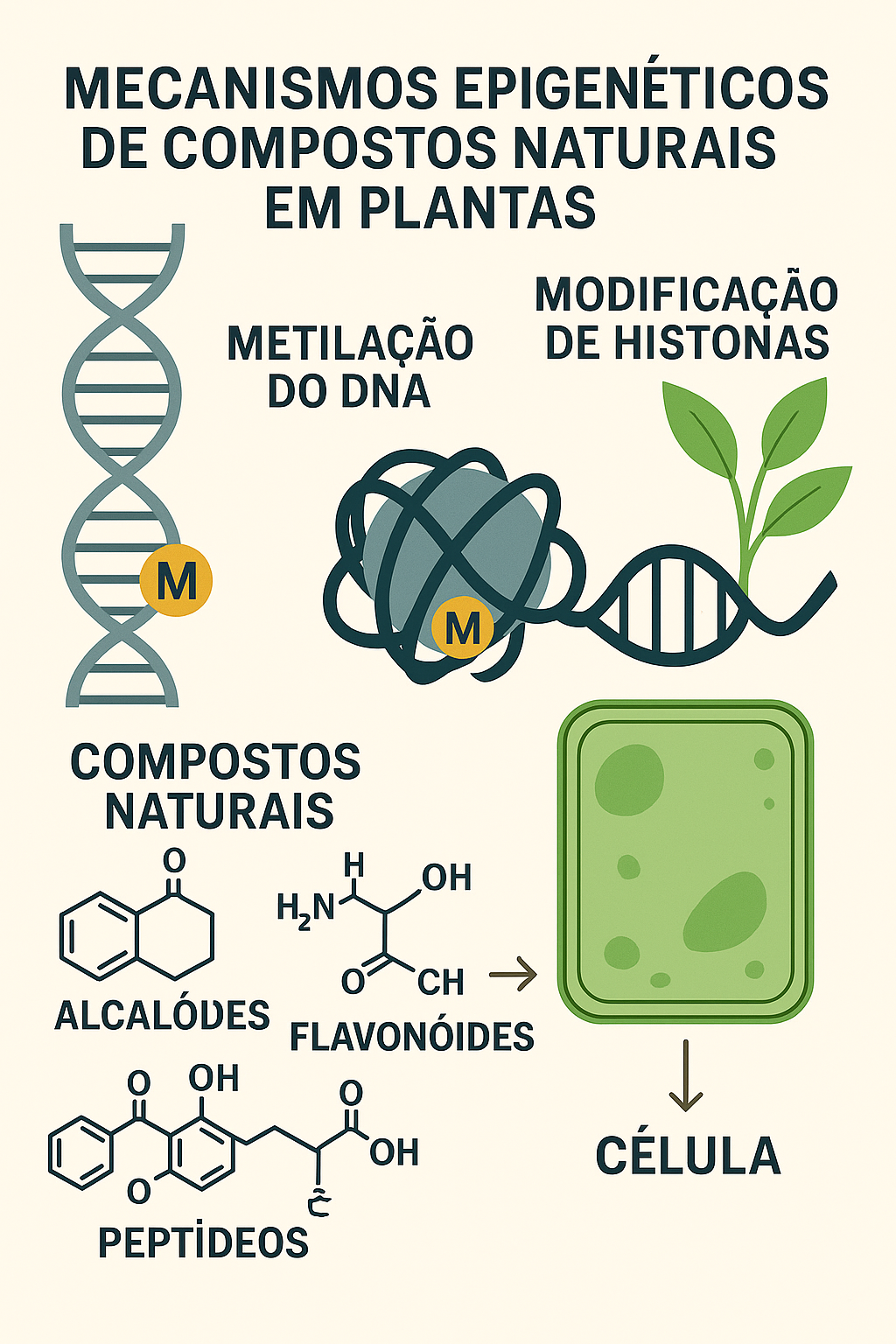 Mecanismos epigenéticos de ação dos bioestimulantes naturais em células vegetais.
A agricultura com novos Compostos da Biodiversidade Brasileira 
