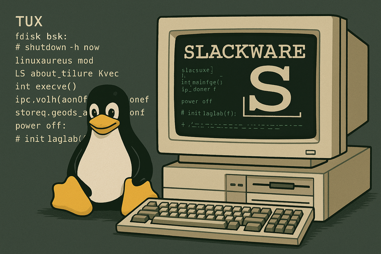 Representação visual do Slackware como pioneiro no ecossistema Linux