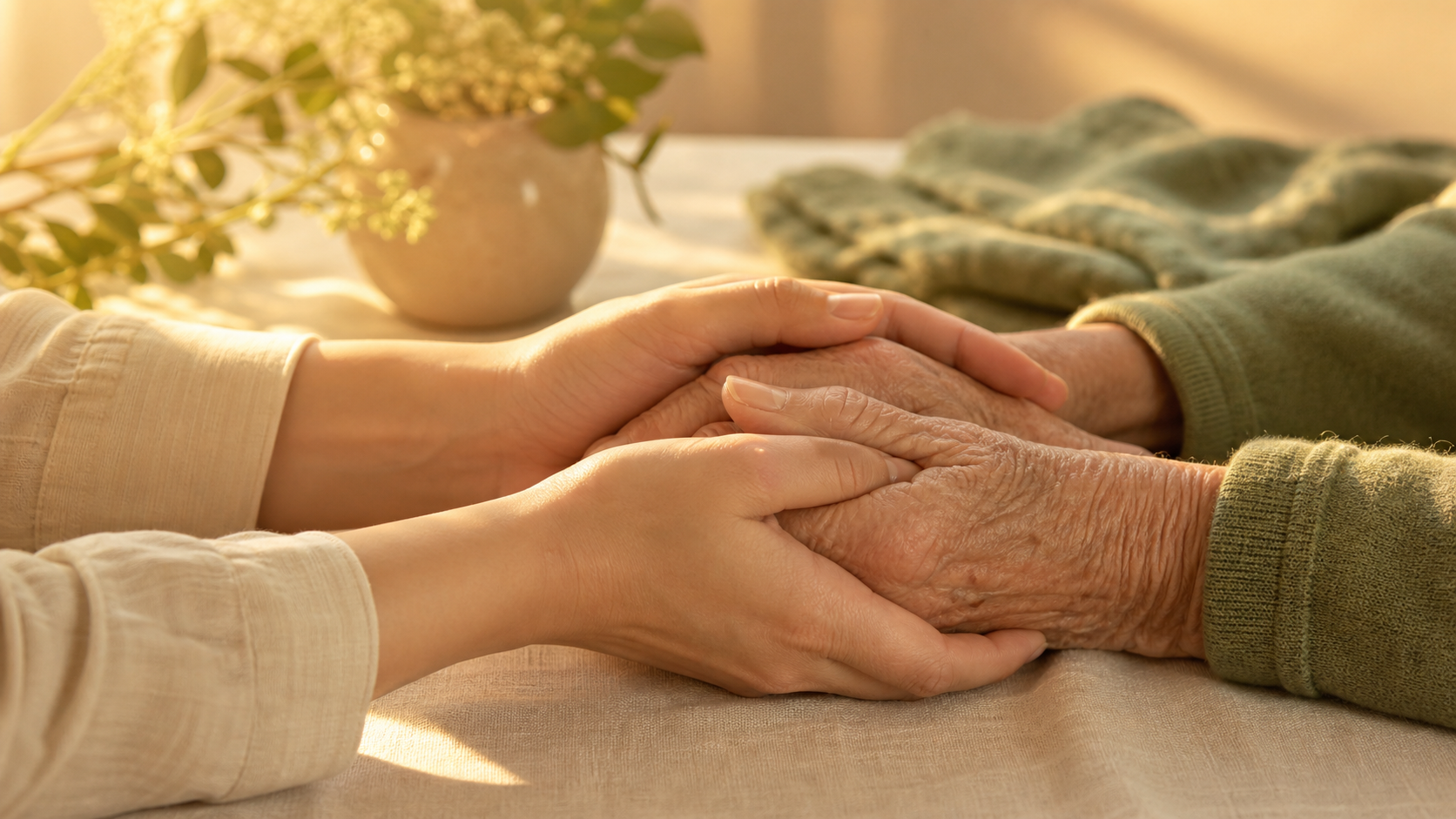 Two hands clasped in compassionate support