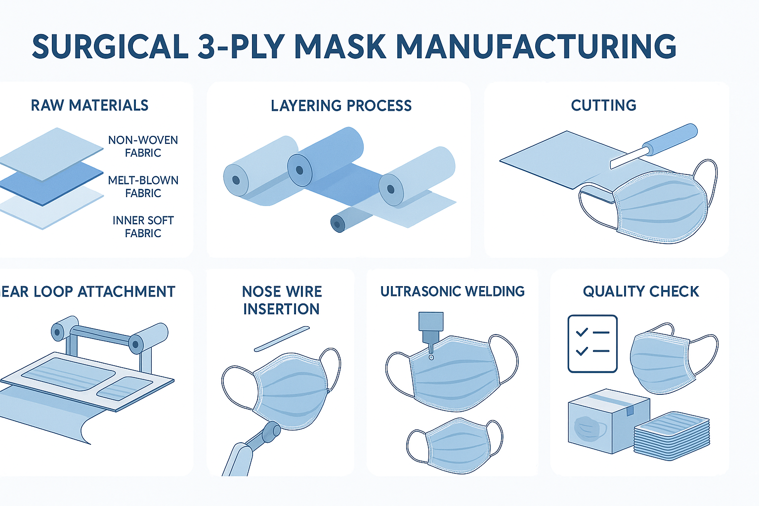 Infographic detailing surgical mask manufacturing steps