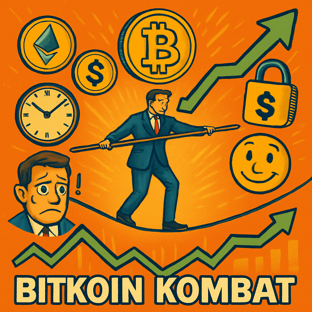 Самое сложное в криптотрейдинге: Иллюстрация к посту с надписью BITKOIN KOMBAT снизу