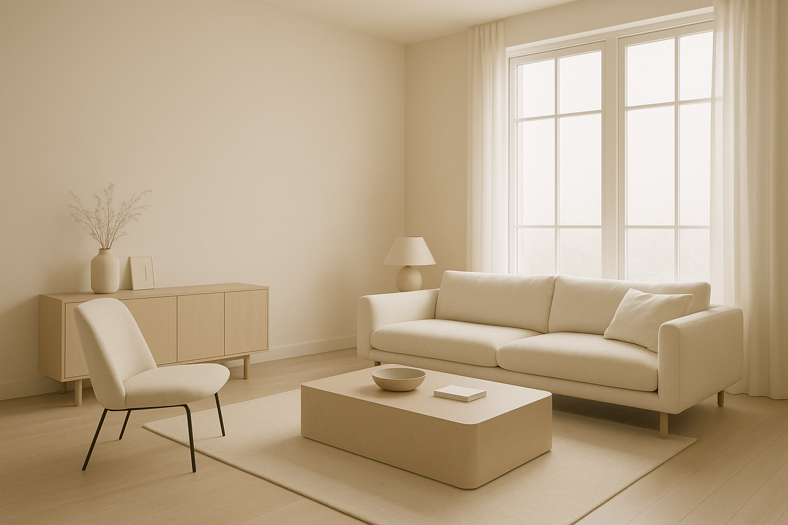 Sala de estar minimalista libre de desorden