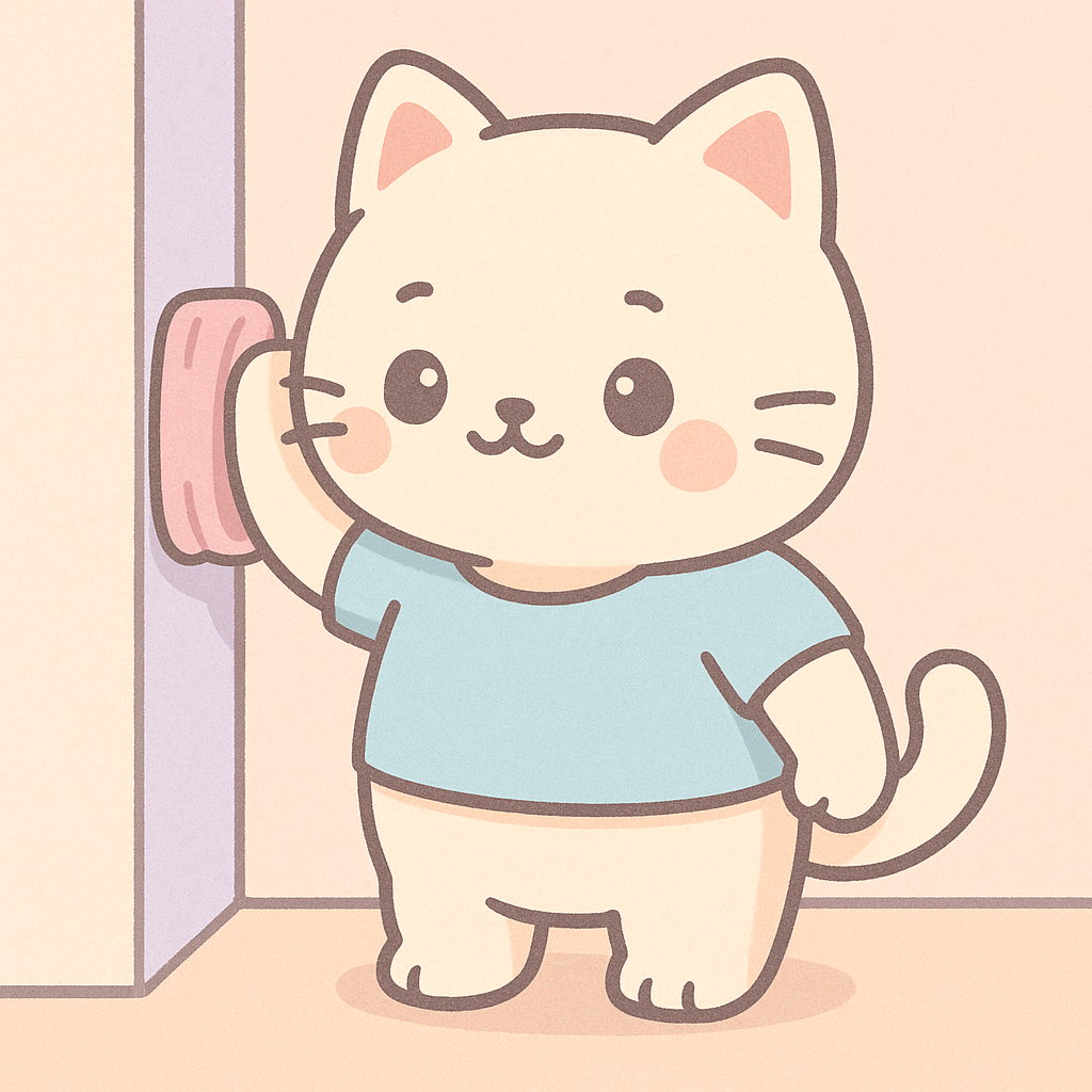 Kawaii cat performing shoulder isometric extension exercise