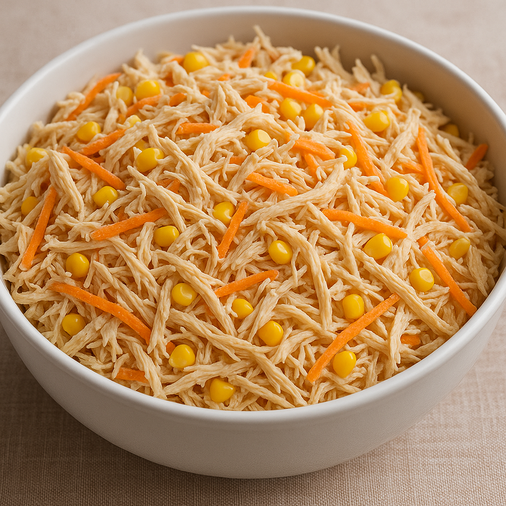 Salpicão e saladas feitas com frango desfiado