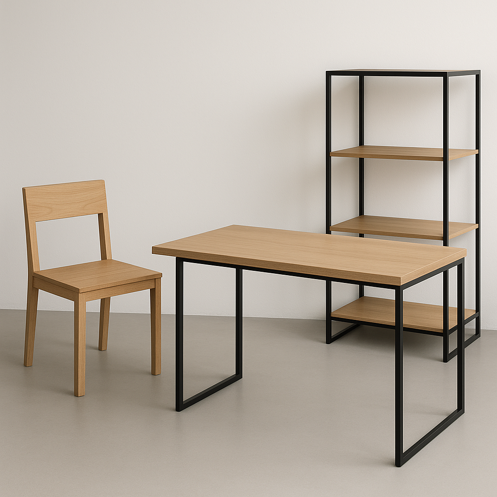Mobiliario minimalista con líneas rectas y materiales naturales