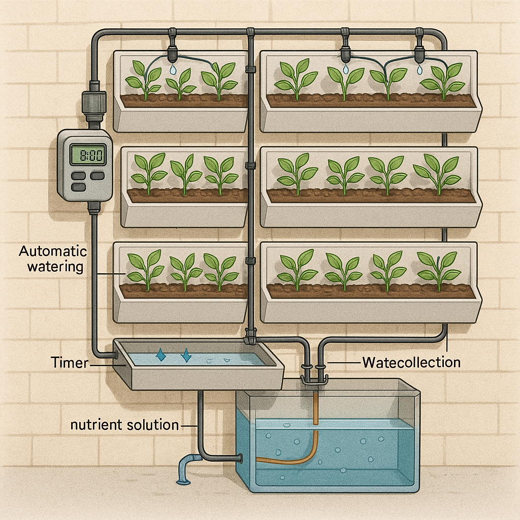 Sistema de riego por goteo para jardín vertical