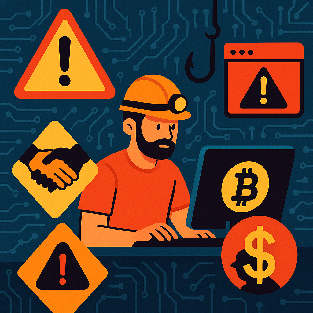 Crypto Mining from Phone | Safe & Easy Guide 2025 4 Warning illustration about crypto mining scam risks