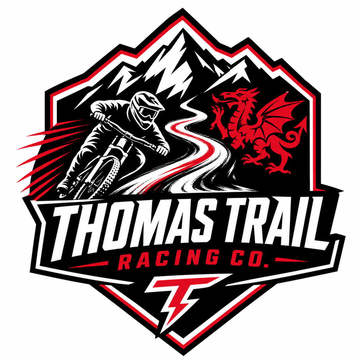Thomas Trail Racing Co. logo with mountain ridge and trail emblem.