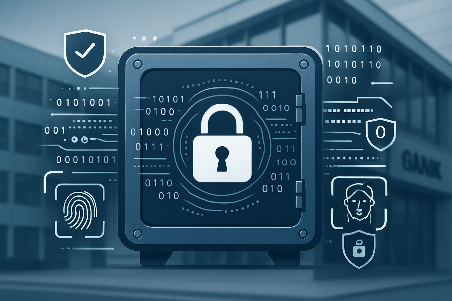 Symbole bezpieczeństwa cybernetycznego, szyfrowanie AES 256-bit, uwierzytelnianie wieloskładnikowe i ochrona danych wrażliwych