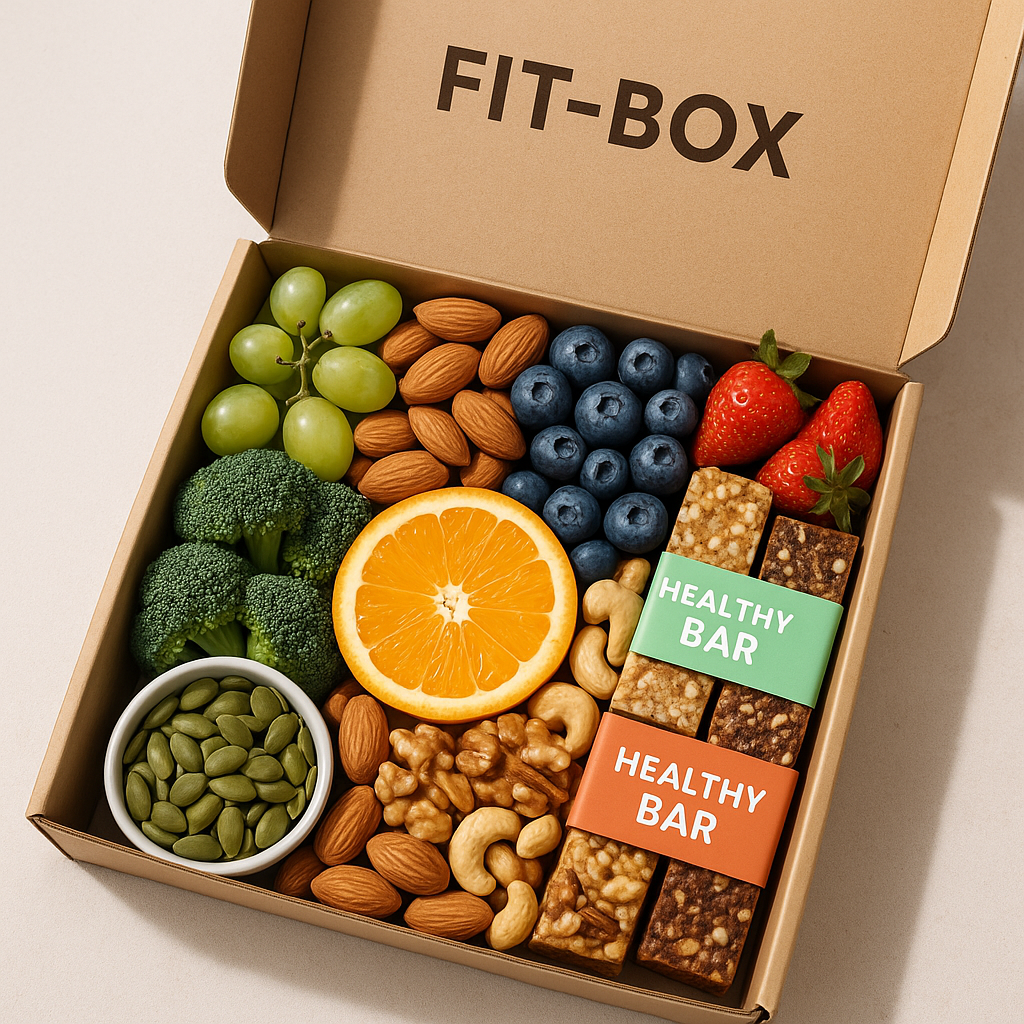 Fit-box wypełniony zdrowymi przekąskami