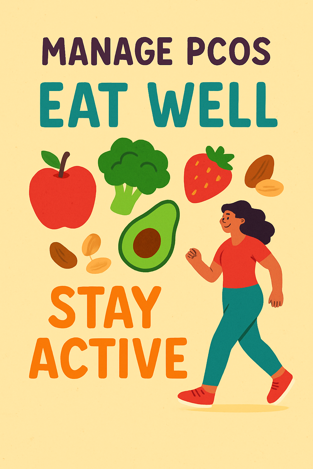 Animated image highlighting nutrition and lifestyle tips for PCOS