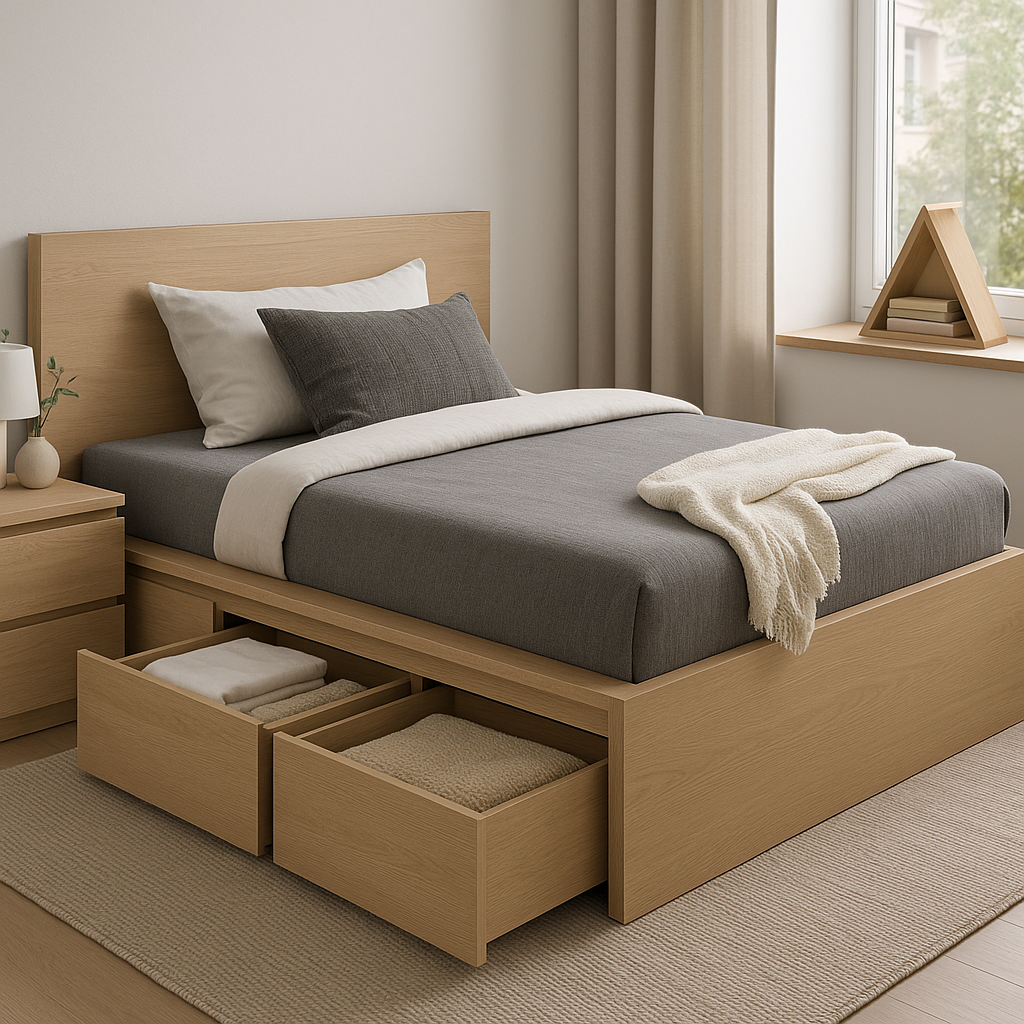Cama moderna con cajones integrados para almacenamiento