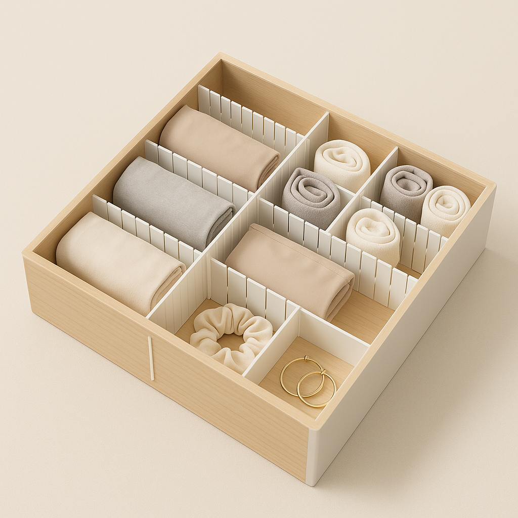 Organizadores modulares con divisores para diferentes tipos de ropa
