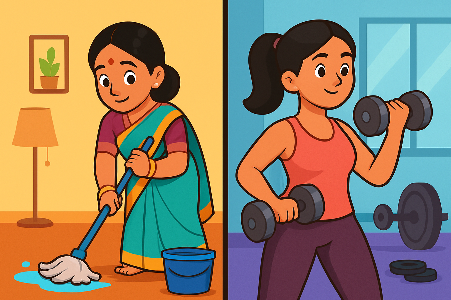 Split: chores versus exercise for Indian women