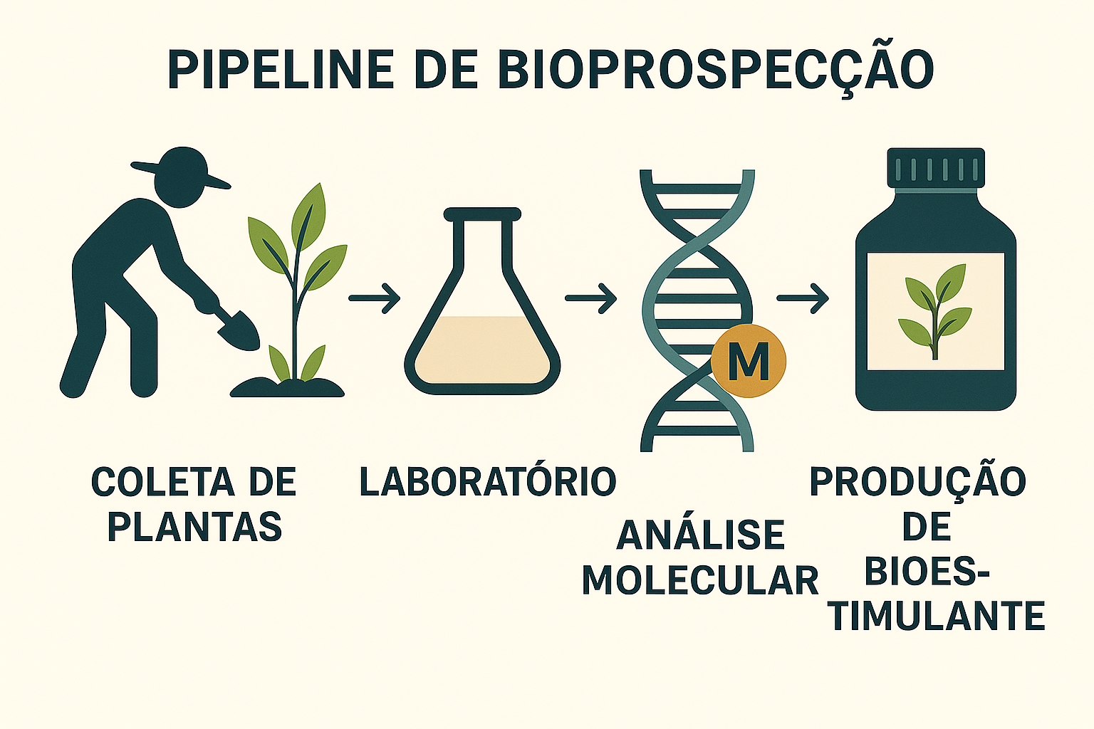 Pipeline de desenvolvimento de bioestimulantes da bioprospecção ao mercado.
A agricultura com novos Compostos da Biodiversidade Brasileira 