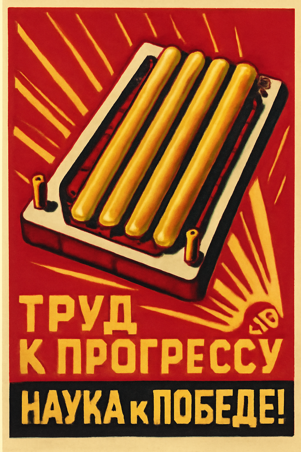 Иллюстрация в стиле советского агитационного плаката 1950-х по мотивам литейной формы