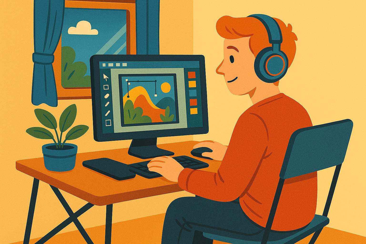 Graphic designer creating visual content remotely