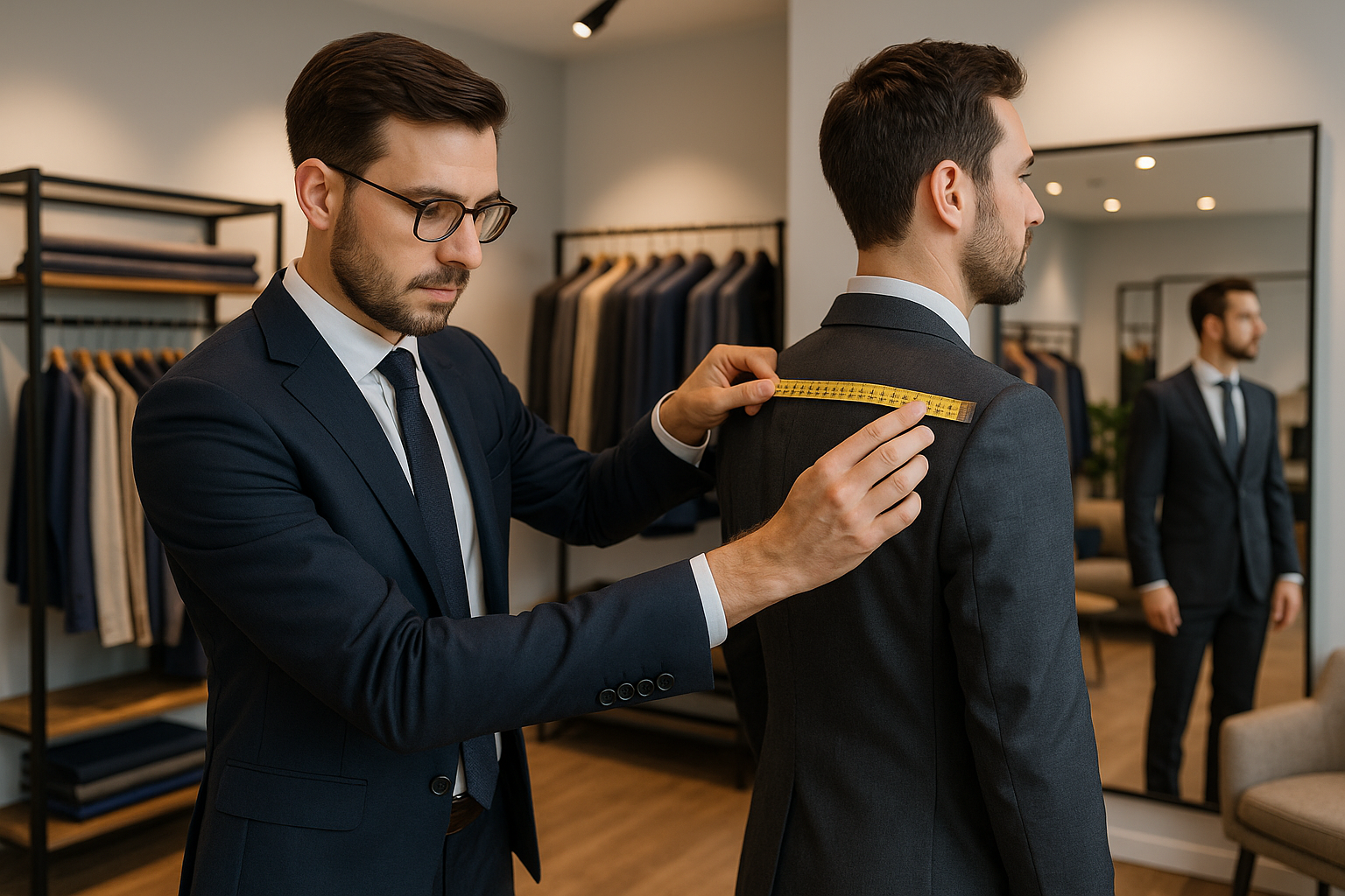Professional tailor at work in modern tailoring shop