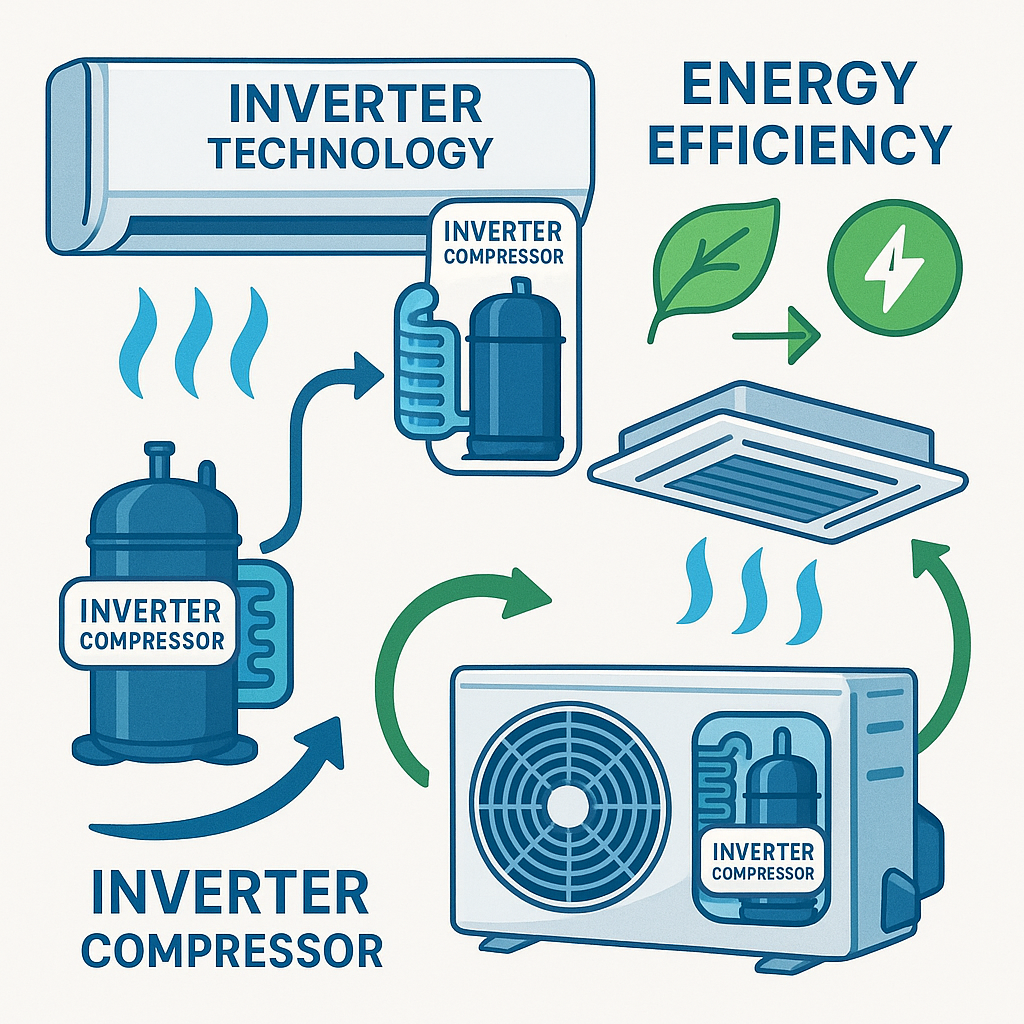 Different types of air conditioners highlighting advanced inverter technology and energy efficiency