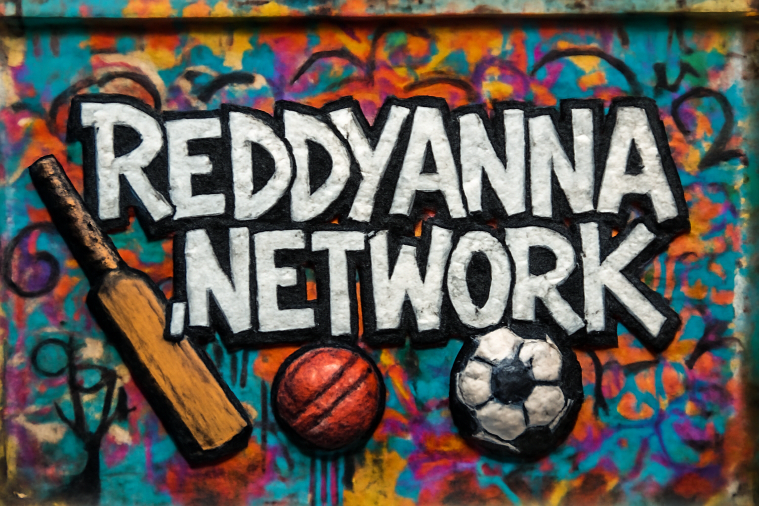 Pure graffiti style image for 'reddyanna.network' with urban wall and sports elements
