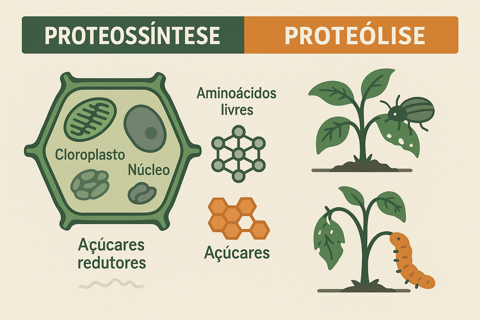 Infográfico explicativo sobre proteossíntese vs proteólise na teoria da trofobiose