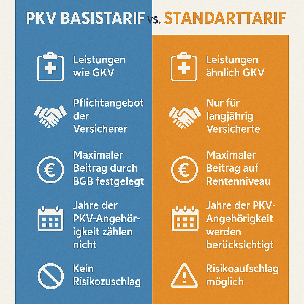 Professionelle Infografik zum Vergleich von PKV Basistarif und Standardtarif
