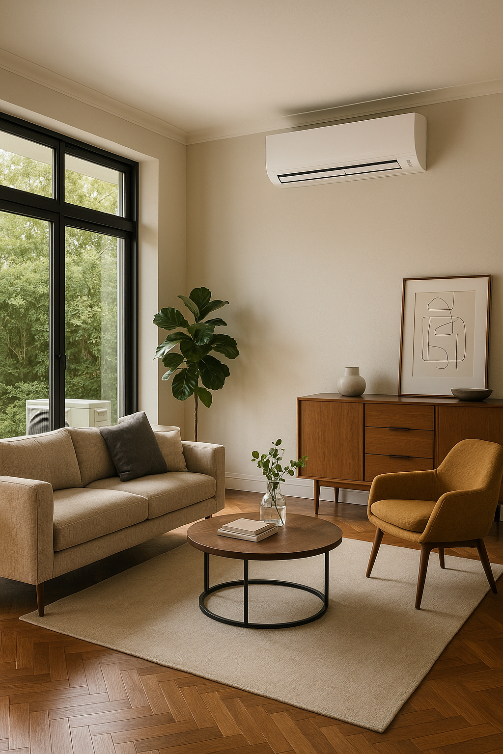 Professional split air conditioner installation showcasing indoor and outdoor units