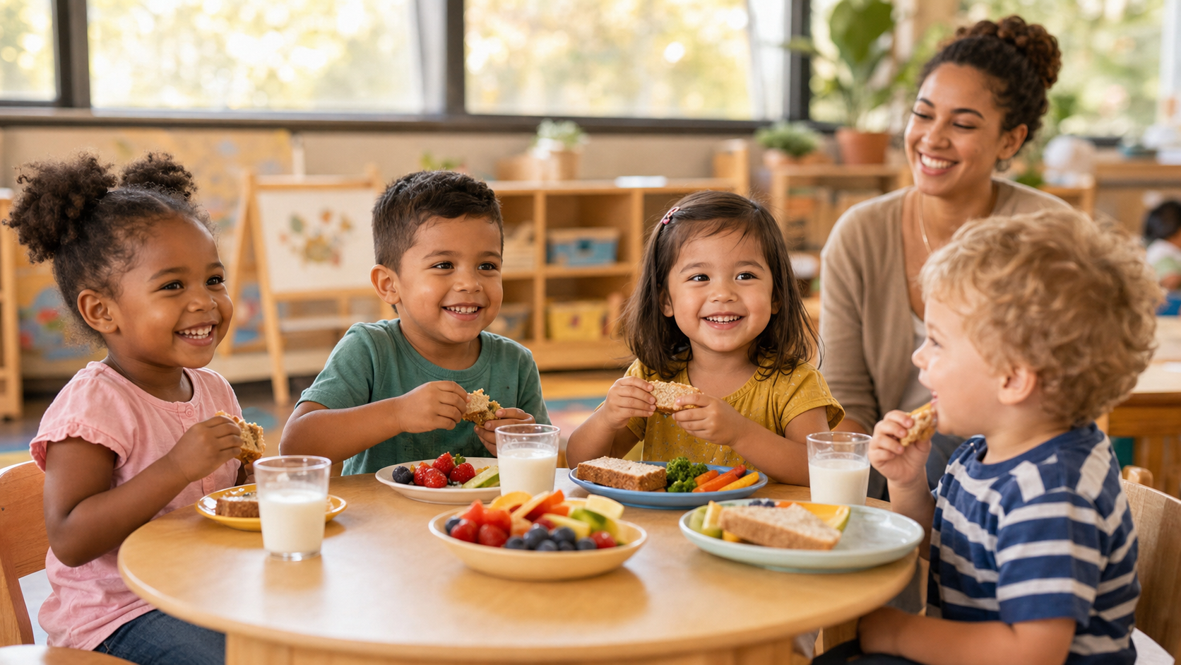 Children eating a nutritious meal at a licensed child care center