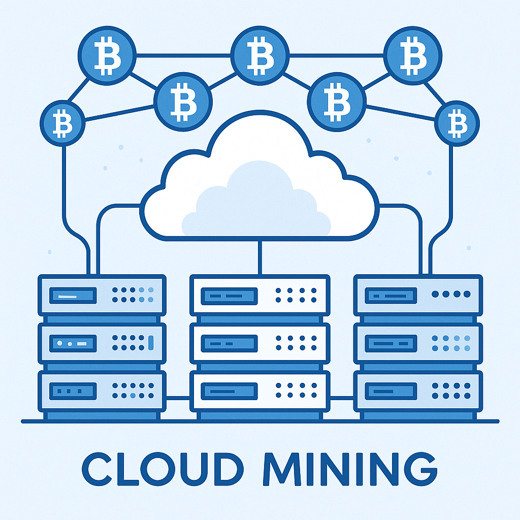 How to Mine Bitcoins for Free | A Beginner's Guide 2025 3 Cloud mining visualization depicting remote mining servers accessing blockchain networks online