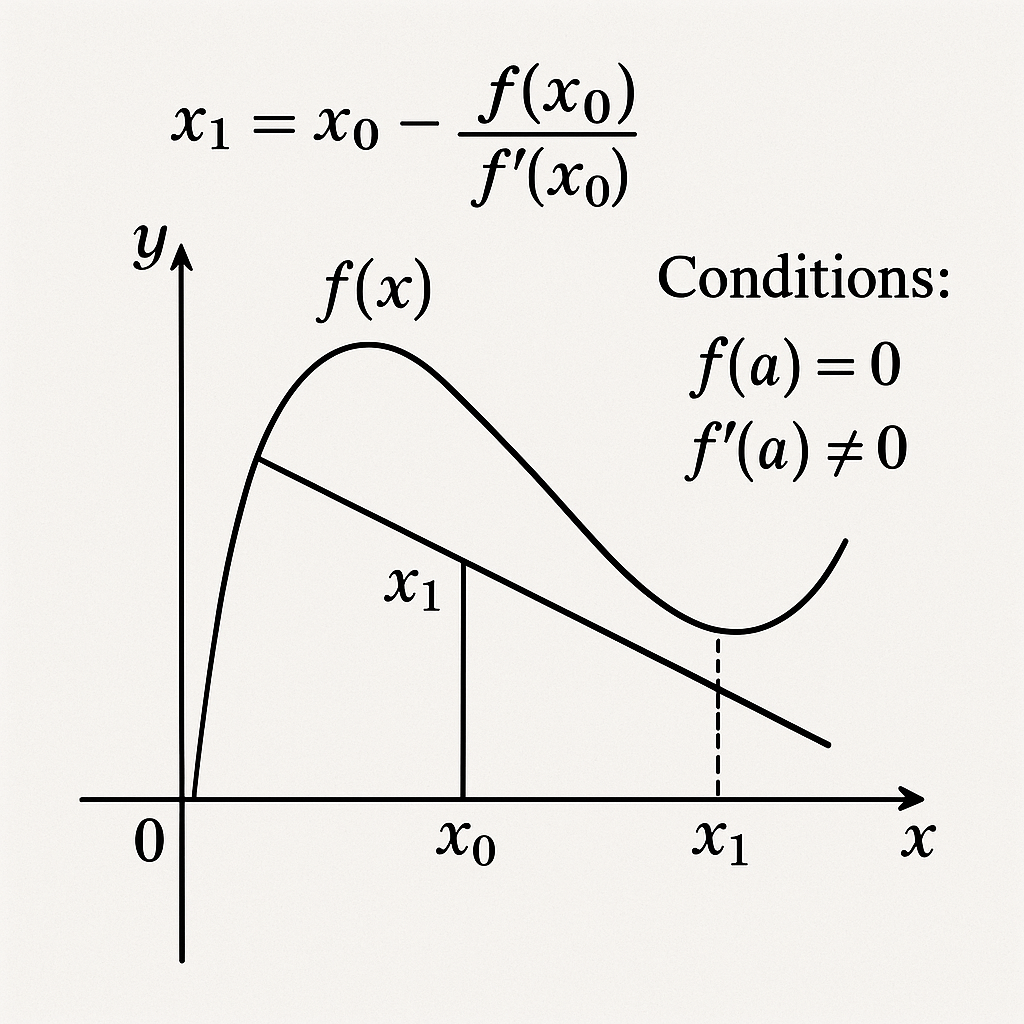 Newton-Raphson method formula and prerequisites diagram