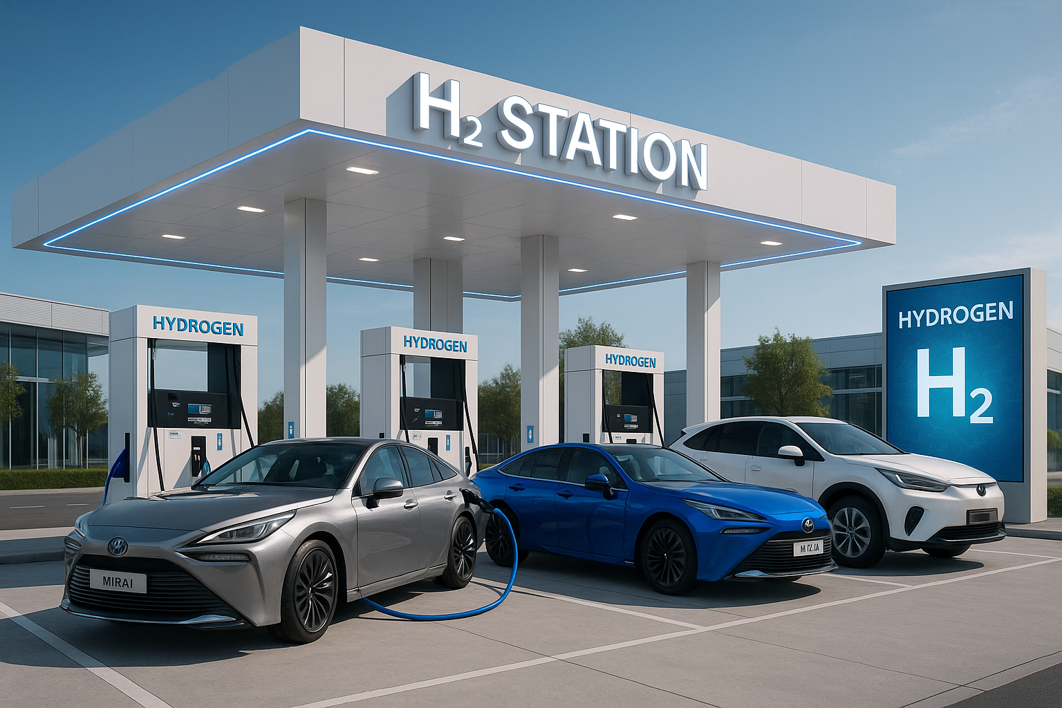 Estación de repostaje de hidrógeno moderna con vehículos Toyota