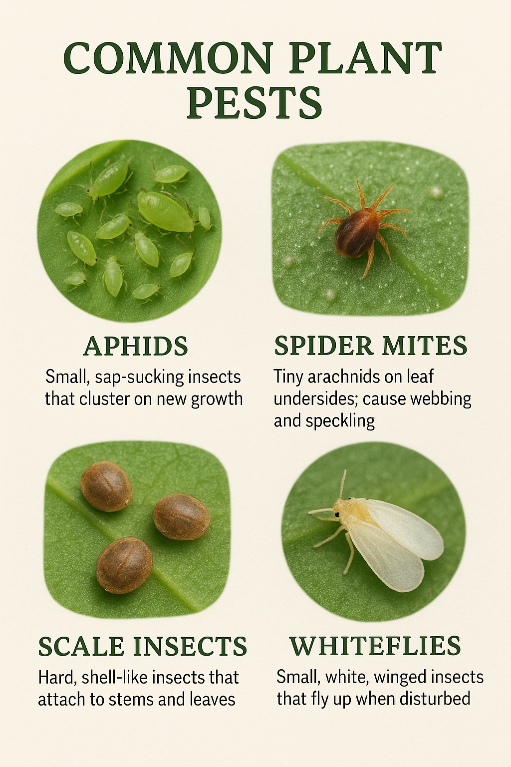 Common plant pests identification chart showing various garden pests