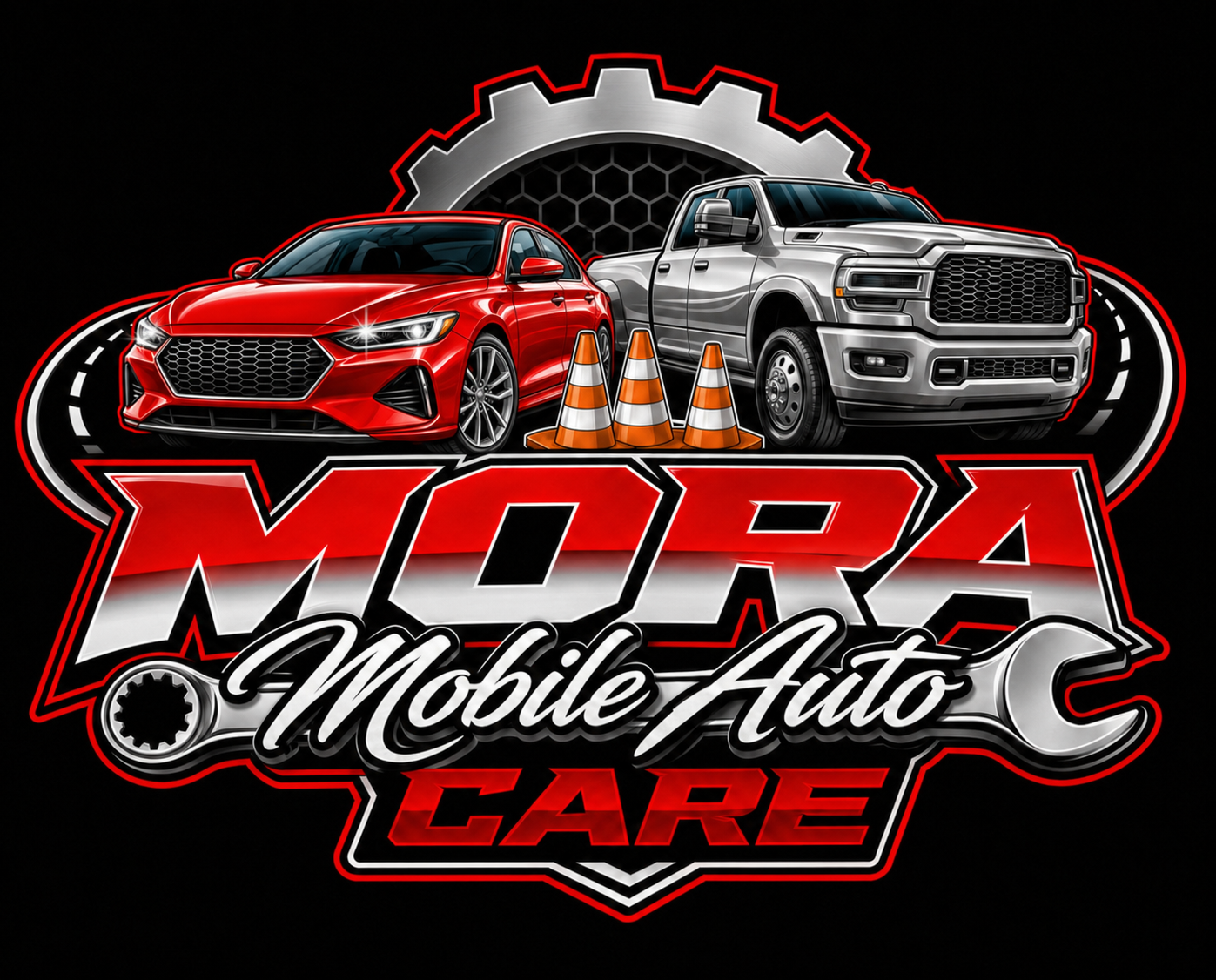 logo art with service vehicles