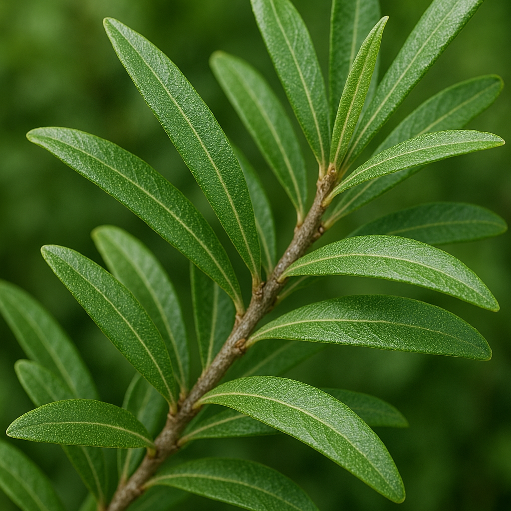 Sea buckthorn leaves on branch