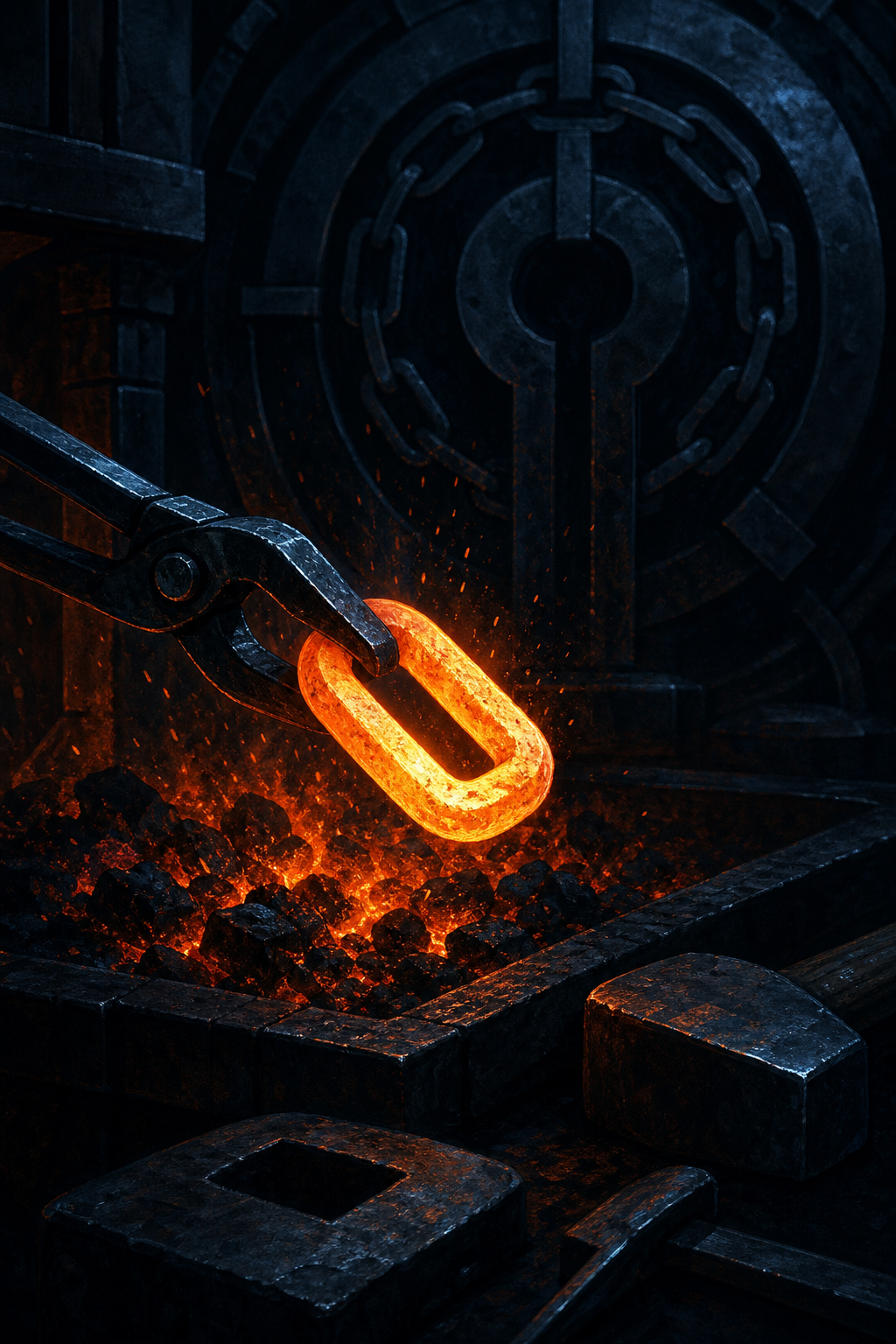 Forge with glowing coals — Gold Refined by Fire