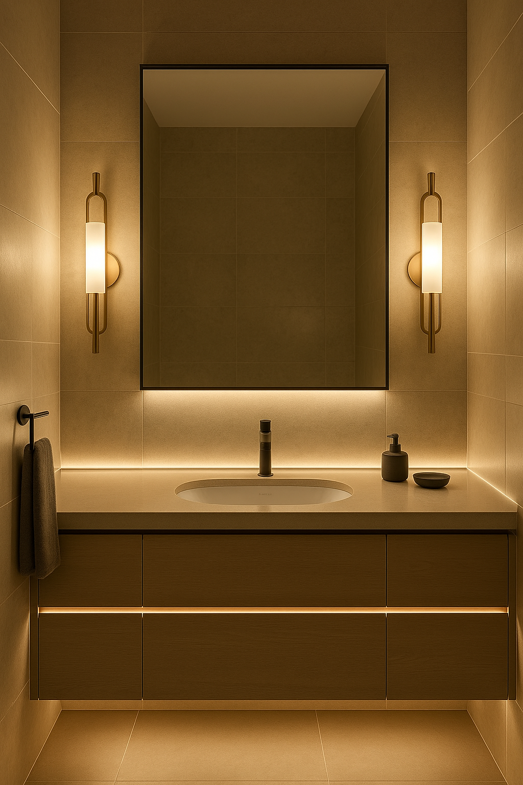Baño moderno con iluminación decorativa elegante