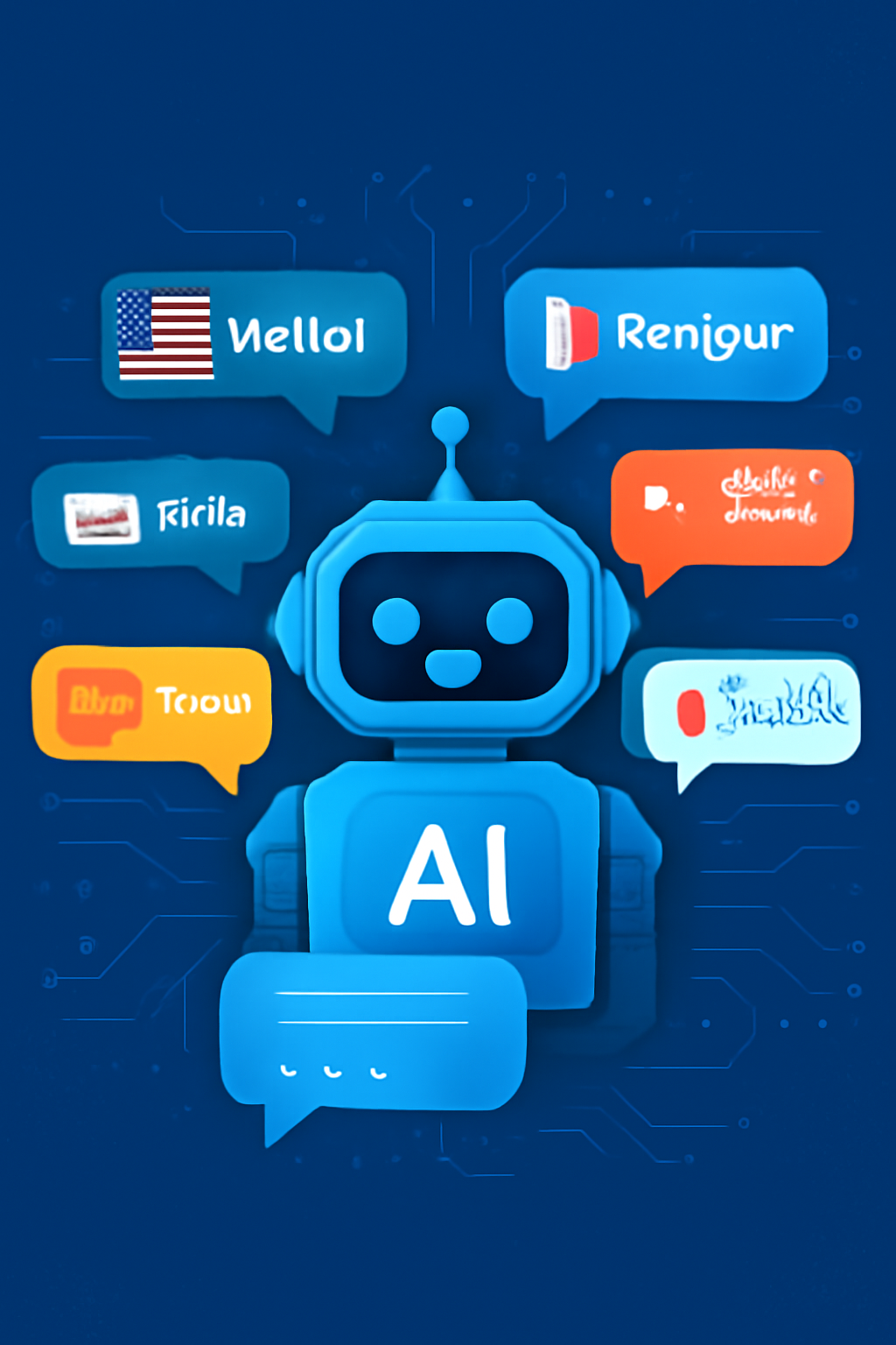 AI chatbot supporting multiple languages illustration.